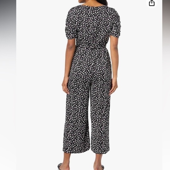 DKNY womens Belted V-neck Ruched Sleeve jumpsuit - Picture 5 of 6